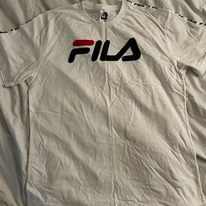 FILA Men's White Tee with Red and Black Logo
